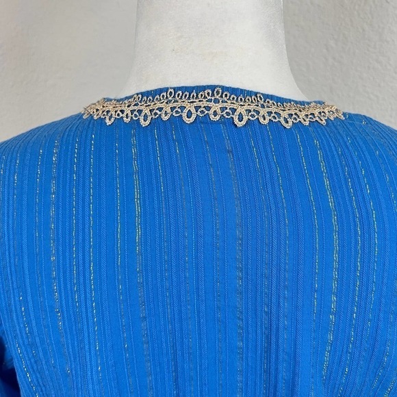 Lilly Pulitzer Esme Tunic Women's S Lurex Crinkle Blue Gold Metallic Swim Cover - Picture 5 of 8